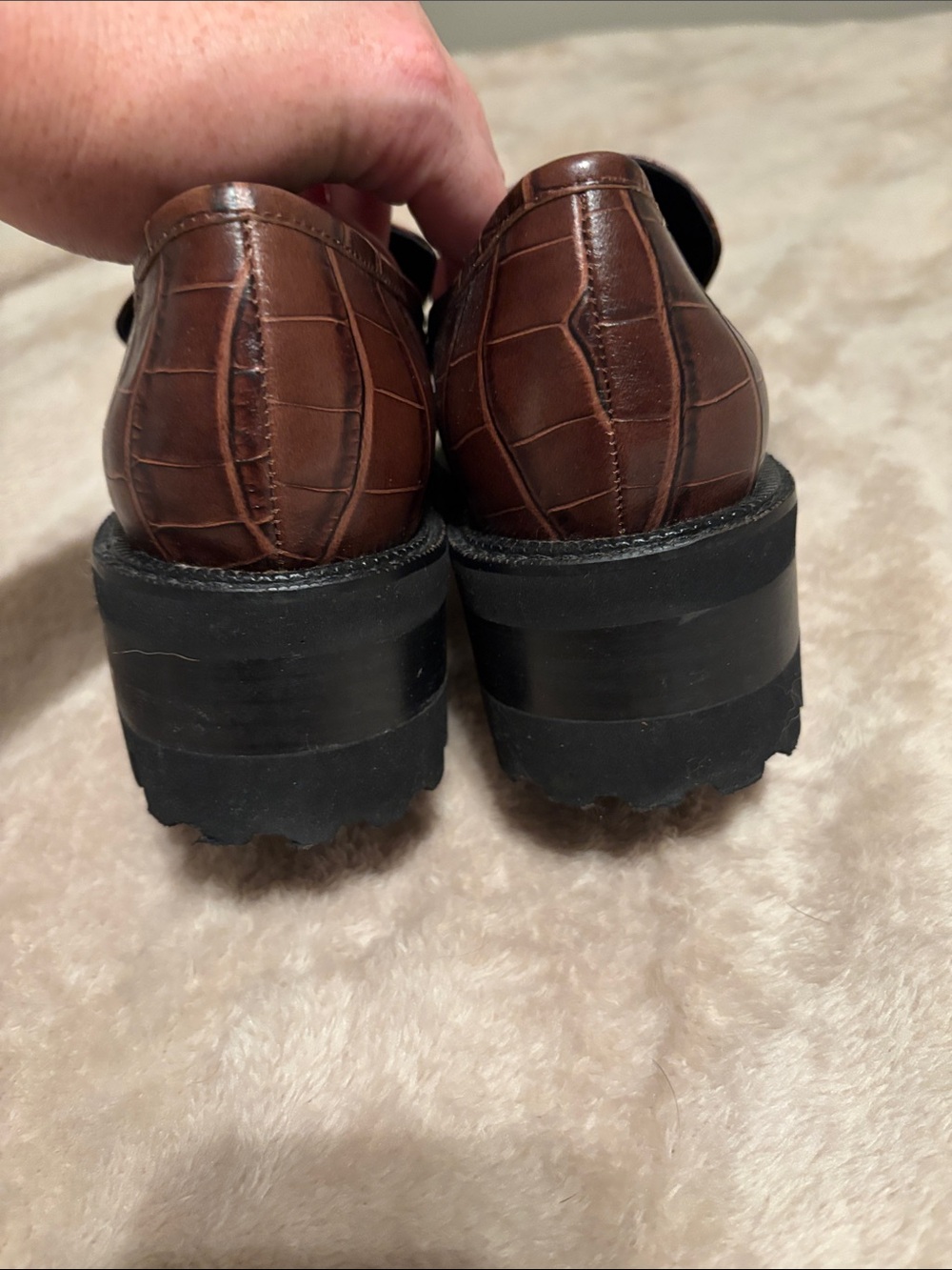 AEROSOLES Brown Croc-Embossed Loafers with Gold Chain Accent - Picture 4 of 5